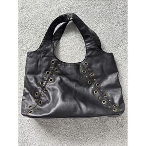 Avon Y2K Black Hobo Bag Bronze‎ Tone Grommets Top Snap Closure Over ho